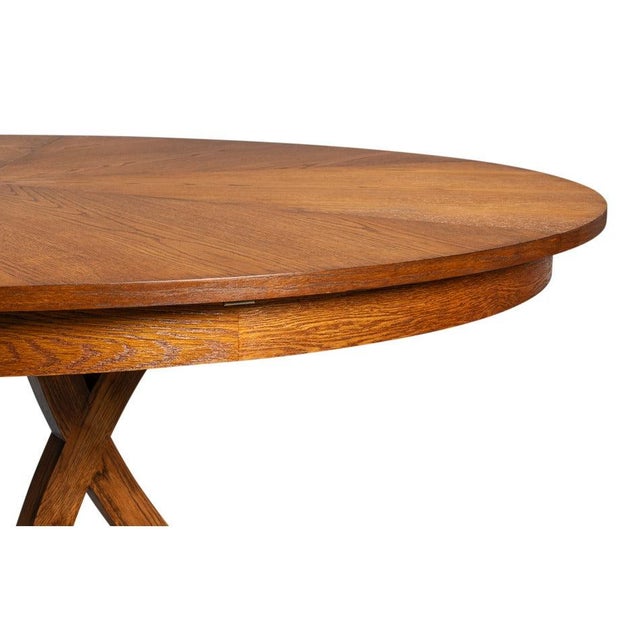 Transitional Round Dining Table, Large - Light Brown Oak For Sale - Image 9 of 11