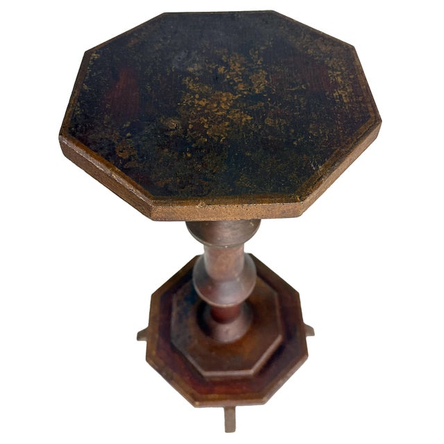 Wood Antique 1890 Handmade Folk Art Wood Chunky Spool Victorian Edwardian Era Pedestal Plant Stand / Side Table For Sale - Image 7 of 16