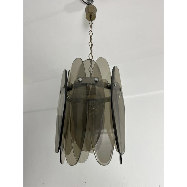 1960s Mid-Century Smoked Glass Chandelier with 12 Petals in the style of Max Ingrand, 1960s For Sale - Image 5 of 10