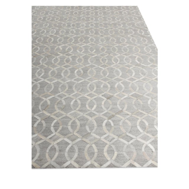 Dover Patchwork Leather Viscose Silver Ivory Rug - 11'6"x14'6" For Sale - Image 4 of 8