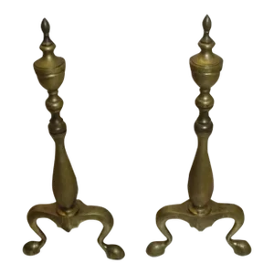 Antique Pair of Regency Style Brass Andirons, Fireplace, 19th Century