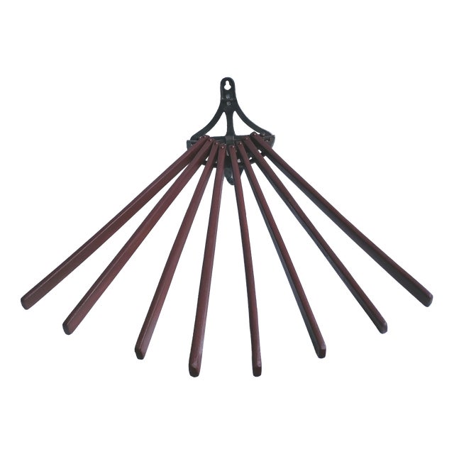 Art Deco Wooden and Wrought Iron Fan-Shaped Towel Rack, 1930s For Sale
