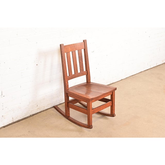 Stickley Brothers Stickley Brothers Antique Mission Oak Arts & Crafts Sewing Rocking Chair, Circa 1900 For Sale - Image 4 of 12