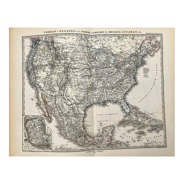 1877 Stieler Map of US and Mexico For Sale