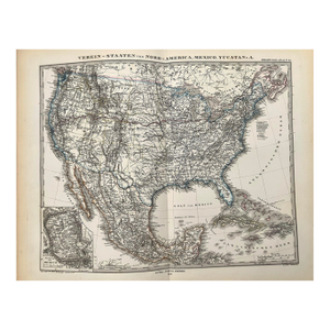 1877 Stieler Map of US and Mexico
