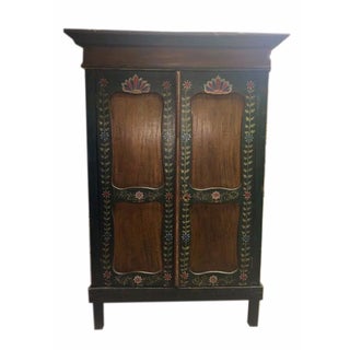 Antique Asian Hand-Painted Teak Armoire For Sale