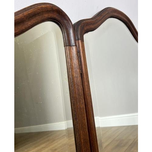 French Triple Folding Dressing Table Mirror in Oak For Sale - Image 3 of 11