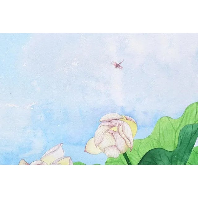 David Wang Bird Perched on Water Lilies Circa 1990 For Sale - Image 4 of 7