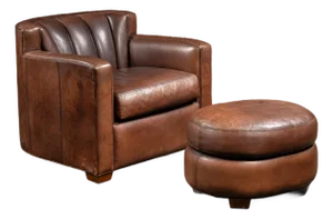 Vintage Leather Clamshell Club Chair and Ottoman Set