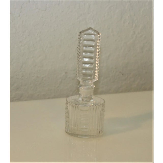Art Deco 1930s Art Deco Czech Clear Cut Glass Round Perfume Bottle For Sale - Image 3 of 13