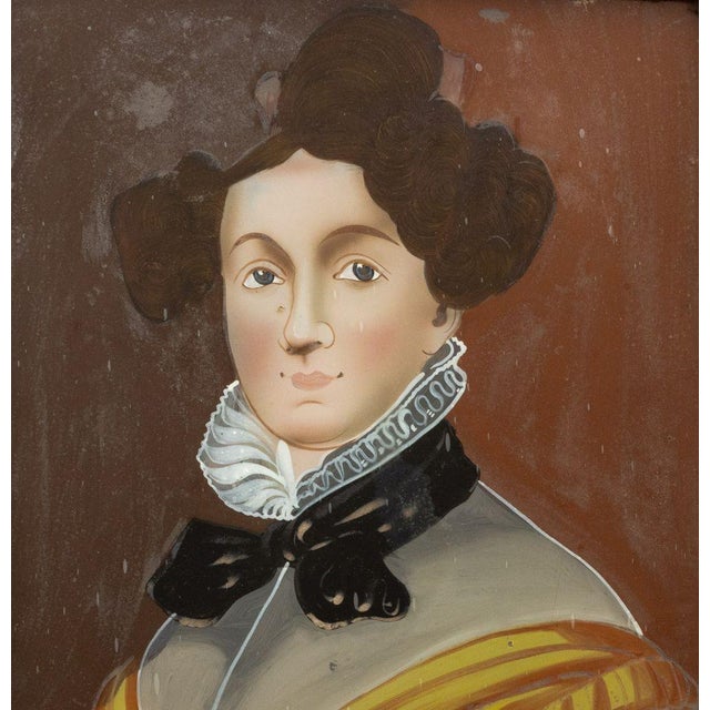 Portraiture European School "Charlote" Reverse Painted Glass For Sale - Image 3 of 5