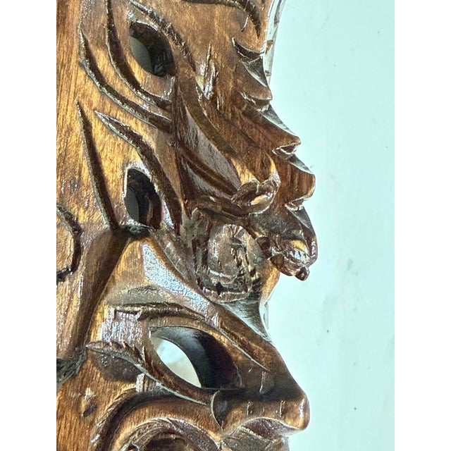Brown Vintage Balinese Hand-Carved Wood Dragon & Demon Wall Mask For Sale - Image 8 of 10