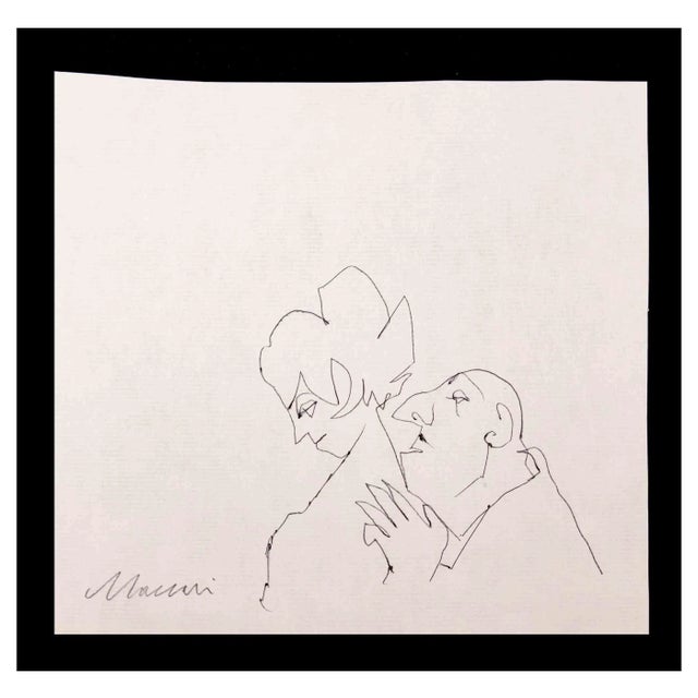 Mino Maccari, Lover, Ink Drawing, 1965 For Sale