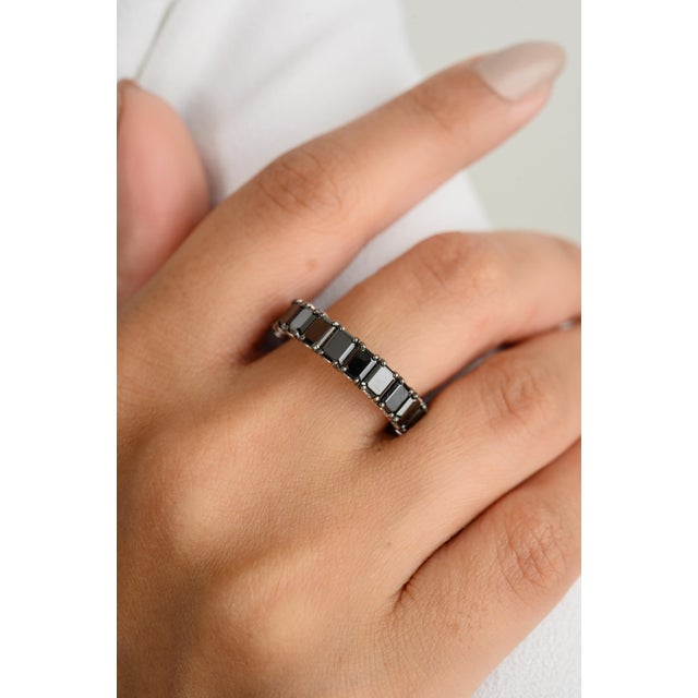 Princess Cut Black Diamond 18k Gold Eternity Band Size 5 For Sale - Image 4 of 12