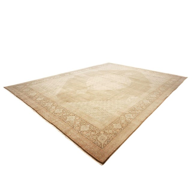 Persian Antique Persian Tabriz Wool 10x14 Tan, & Brown Handmade Area Rug #9901536 For Sale - Image 3 of 8