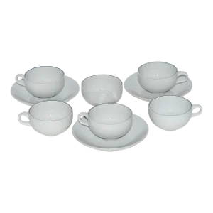 1960s Royal Copenhagen Fajance 3042 Blue Line Porcelain Espresso Cup & Saucer Set, Denmark- 9 Pieces
