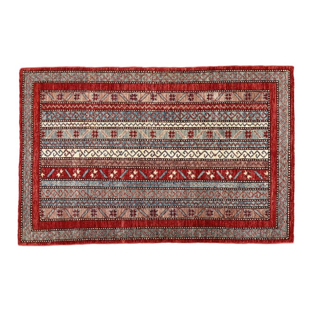 2'11" X 4'10" Small Hand Knotted Geometric Persian Afshari Design Rug (3' X 5') For Sale - Image 11 of 11