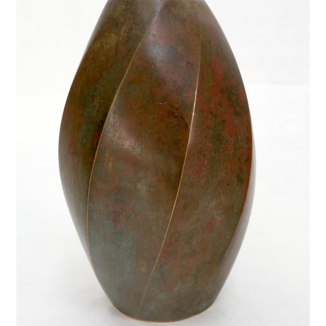 Bronze Brass Art Nouveau Style Twisted Cylinder Mid-Century Modern Vase For Sale - Image 8 of 9
