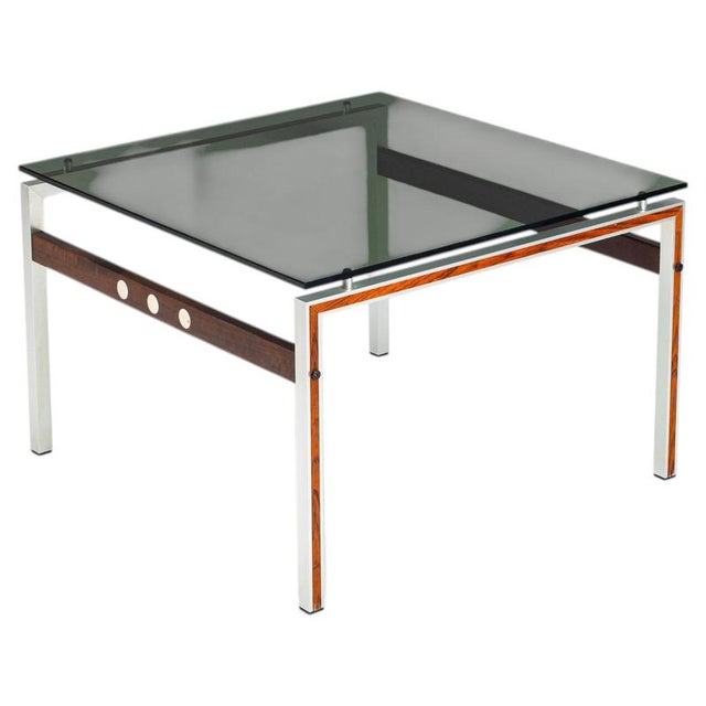 Scandinavian Coffee Table in Metal, Teak and Smoked Glass Denmark 1960 For Sale - Image 15 of 15