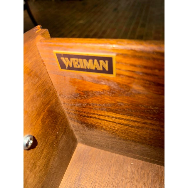 Wood Vintage Weiman Oak Three-Drawer Accent Chest With Original Brass-Tone Hardware For Sale - Image 7 of 9