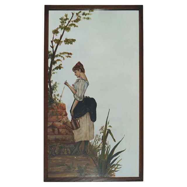 Victorian Hand Painted Wall Hanging Mirror Depicting Lady For Sale - Image 10 of 10