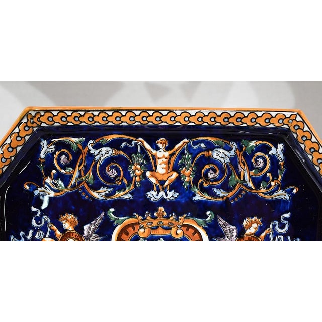 Antique Renaissance Style Tray and Vases in Gien Earthenware, Set of 3 For Sale - Image 5 of 18