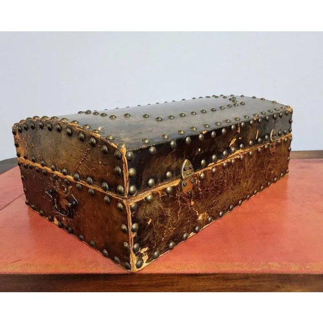 Vintage European Distressed Leather Flatware Display Chest For Sale - Image 9 of 11