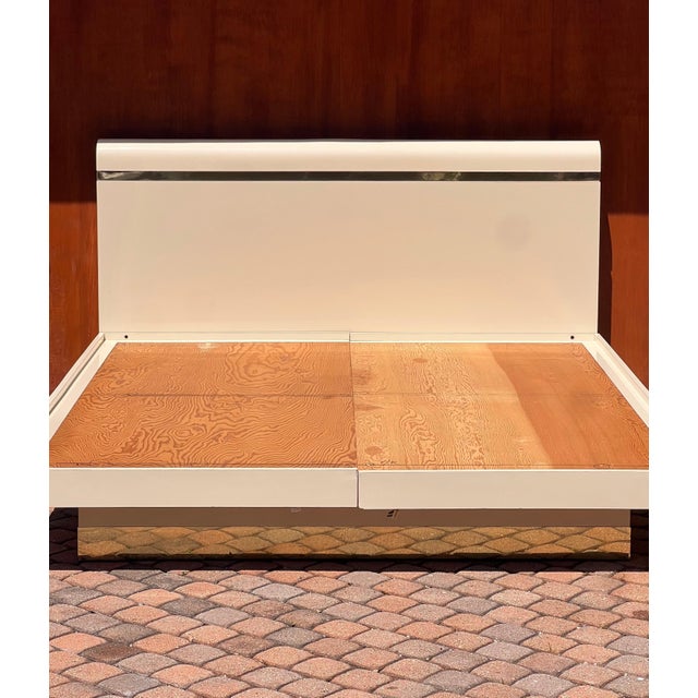 Wood A Cream Lacquered King Bed With Golden Detail, Circa 1980 For Sale - Image 7 of 12