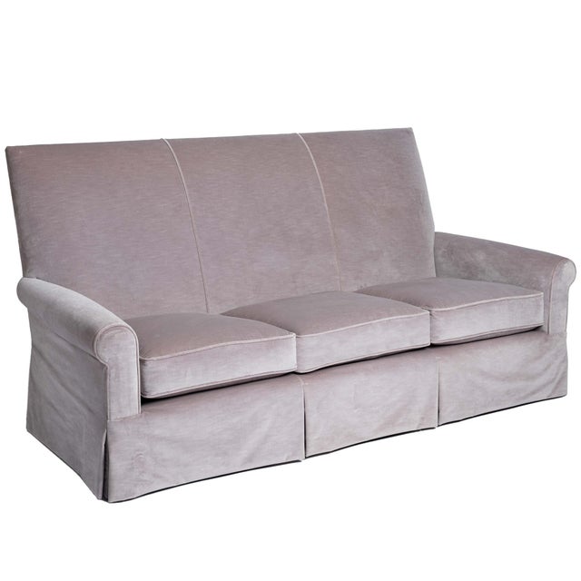 A 3-seat, high back Donghia sofa, circa 1990's, recently upholstered in a pale lavender cotton velvet fabric from Holly...
