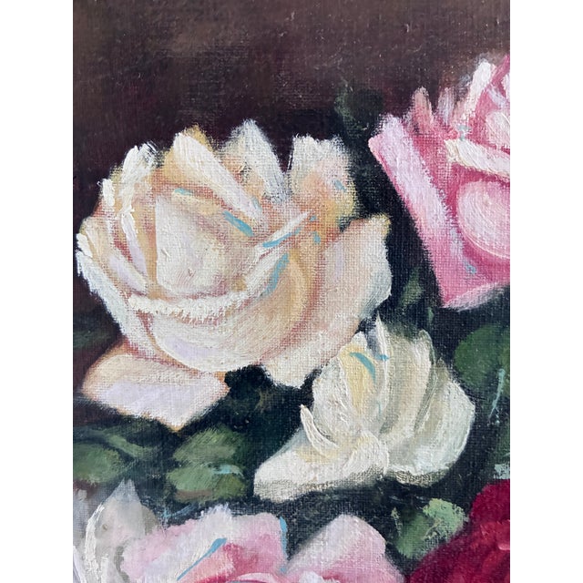 Vintage Original Floral Rose Oil Painting, Signed Flower Art For Sale - Image 9 of 12
