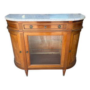 1900-1909 French Louis XVI Demilune Carrara Marble Top Sideboard / Buffet
