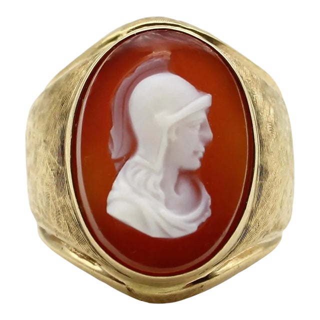 Victorian 14K Hardstone Helmeted Warrior Cameo Ring Size 7 For Sale