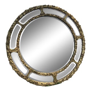 1970s Italian Rococo Round Gilt Foliate Mirror by La Barge For Sale