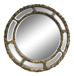 1970s Italian Rococo Round Gilt Foliate Mirror by La Barge
