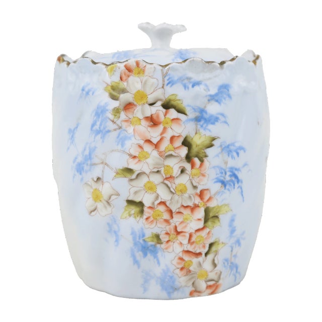 Victorian Vintage Vistorian Porcelain Canister With Floral & Gold Accents For Sale - Image 3 of 9