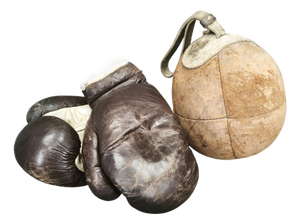 Leather Boxing Gloves and Punching Ball, Czechoslovakia, 1940s, Set of 3