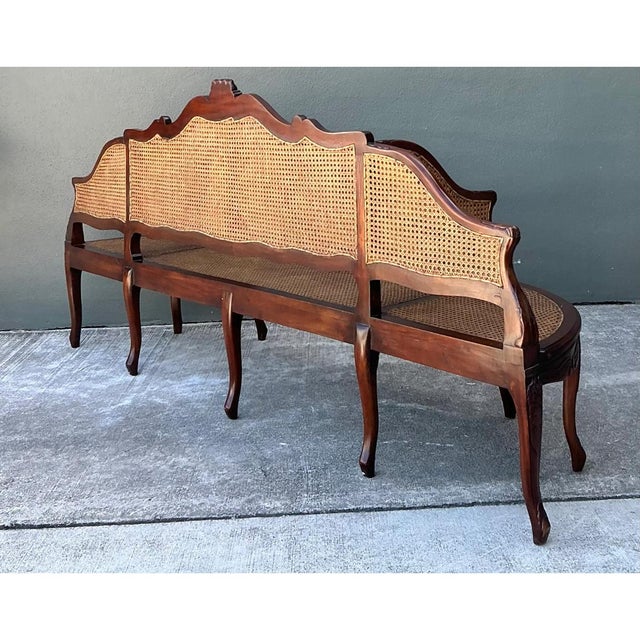 Vintage Carved Wood and Cane Settee For Sale - Image 9 of 12