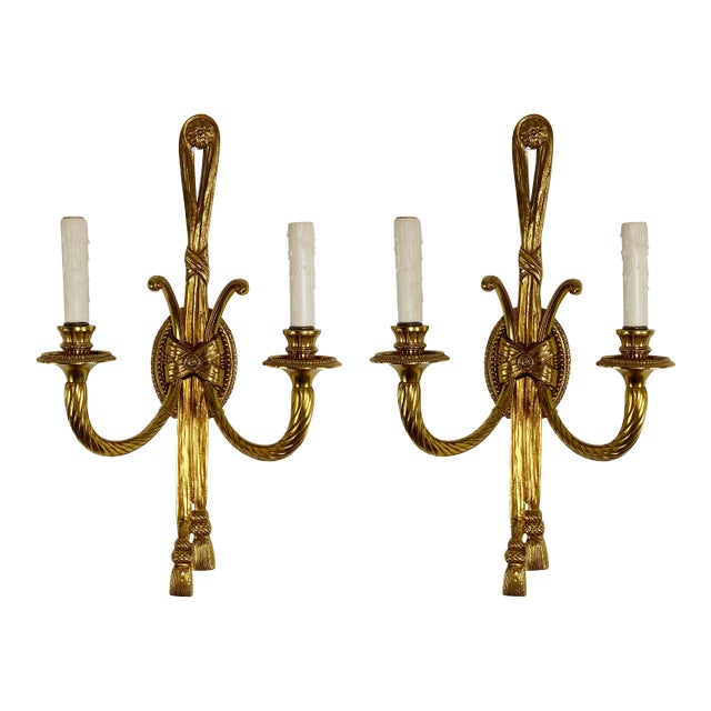 Vintage Large Electrified Brass Rope and Tassel Wall Sconces, a Pair For Sale