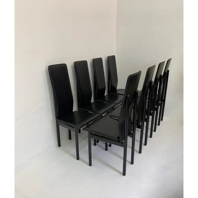 Wood Leather Italian Pozzi Chairs, 1980s, Set of 8 For Sale - Image 7 of 17