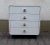 Small White Formica Chest of 4 Drawers with Silver Shell Handles & Black Base, 1970s For Sale - Image 3 of 7