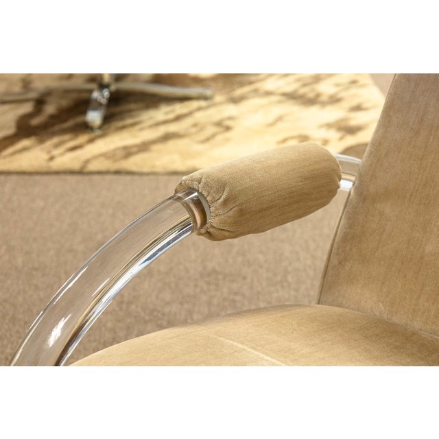 Vintage 1970s Charles Hollis Jones Velvet Lucite Rocking Chair and Ottoman For Sale - Image 11 of 11