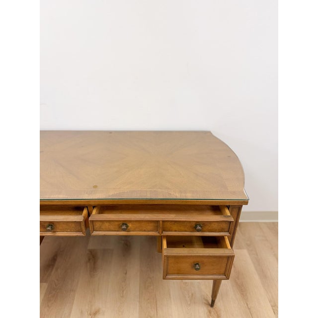 American of Martinsville American of Martinsville Vintage MCM Desk W/ Glass Top Four Drawers Transitional For Sale - Image 4 of 18