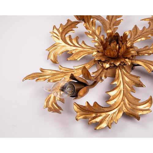 1950s 1950s Large Gilt Italian Flush Mount For Sale - Image 5 of 9