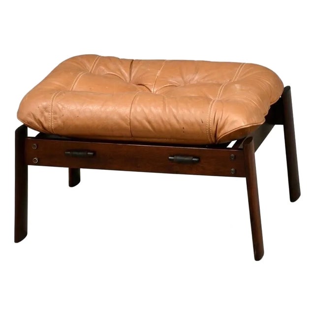 1960s Original Percival Lafer Jacaranda and Leather Ottoman For Sale
