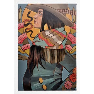 High on the Mountain by Maya Ripley | Acrylic on Canvas Portrait of a woman with a hat and scarf. For Sale