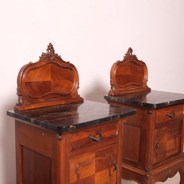 Louis XV Style Bedside Tables with Marble Tops, 1940s, Set of 2 For Sale - Image 4 of 18