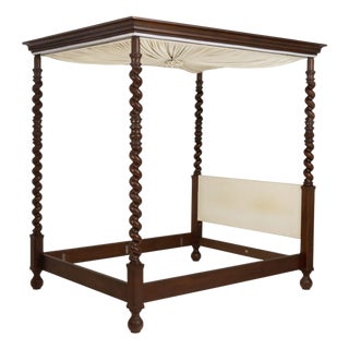 Baker Furniture Britannia Walnut Full-Size Four-Poster Canopy Bed Frame For Sale