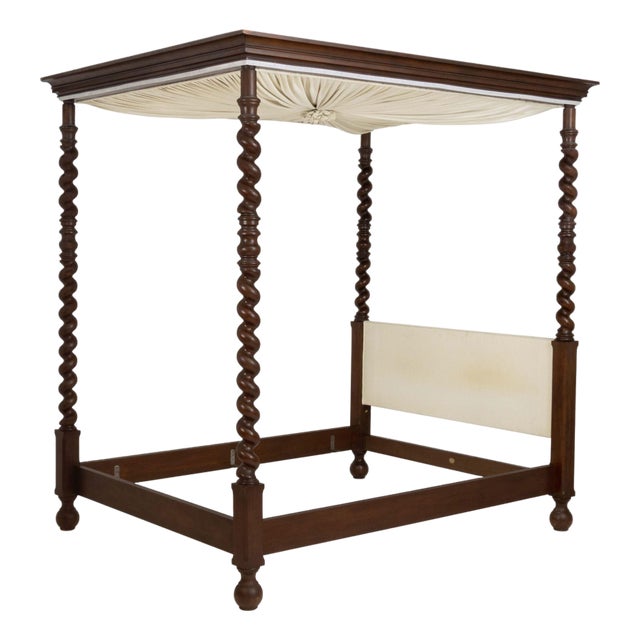 Baker Furniture Britannia Walnut Full-Size Four-Poster Canopy Bed Frame For Sale