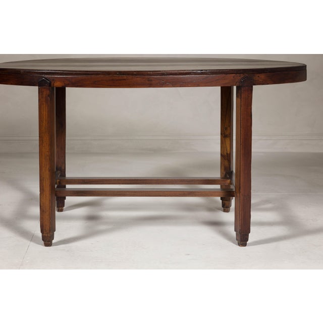 Oval Top Center Table with Inverted Stepped Pyramid Feet and Cross Stretcher For Sale - Image 10 of 12