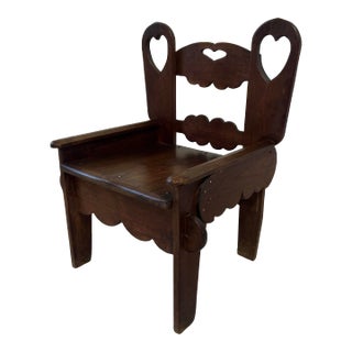 Folk Art Wooden Chair With Great Lines and Shape. For Sale